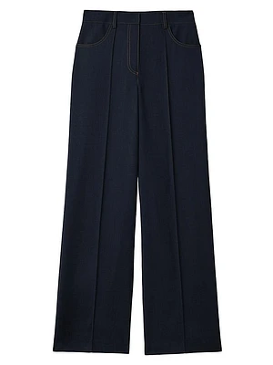 Raven Wool-Blend Topstitched Trousers