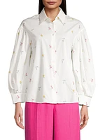 Villar Ditsy Floral Embroidered Blouson-Sleeve Shirt