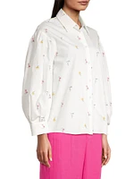 Villar Ditsy Floral Embroidered Blouson-Sleeve Shirt