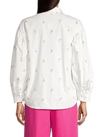 Villar Ditsy Floral Embroidered Blouson-Sleeve Shirt