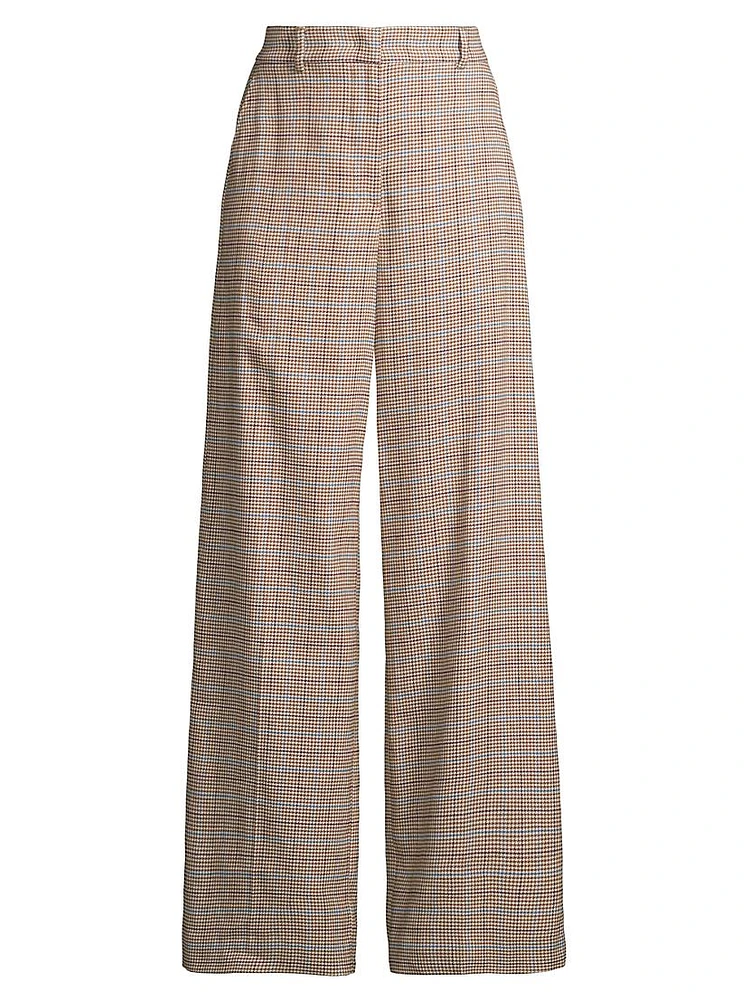 Freda Glen Check Cotton-Linen Wide-Leg Trousers