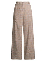 Freda Glen Check Cotton-Linen Wide-Leg Trousers