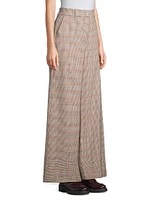 Freda Glen Check Cotton-Linen Wide-Leg Trousers