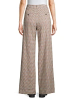 Freda Glen Check Cotton-Linen Wide-Leg Trousers