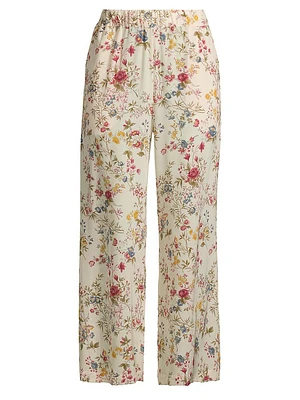 Gradara Floral Silk Pull-On Pants