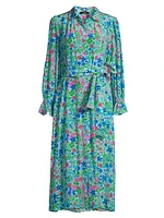 Ciad Floral Silk Midi-Shirtdress