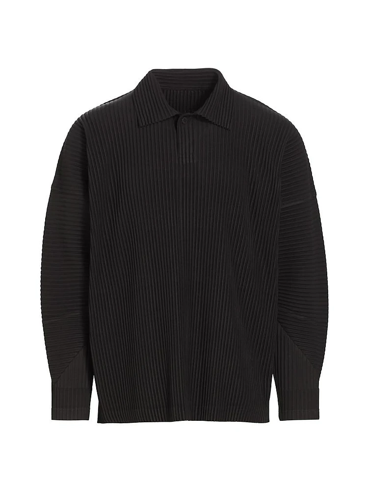 MC January Pleated Long-Sleeve Polo Shirt