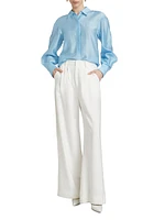 Juni Satin Balloon-Sleeve Blouse