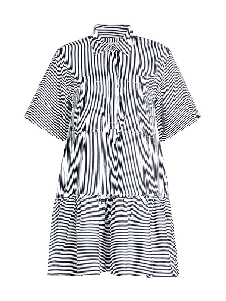 Cris Striped Short-Sleeve Cotton Minidress