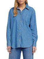 Oversized Denim Button-Front Shirt