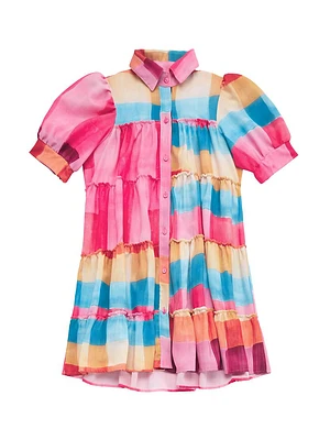 Little Girl's & Lola Plaid Puff-Sleeve Shirtdress