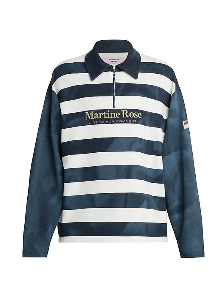 Zip-Up Striped Long-Sleeve Polo