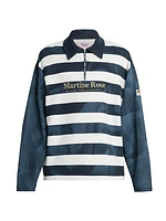 Zip-Up Striped Long-Sleeve Polo