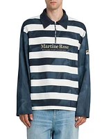 Zip-Up Striped Long-Sleeve Polo