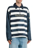 Zip-Up Striped Long-Sleeve Polo