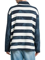 Zip-Up Striped Long-Sleeve Polo