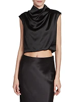 Cowl-neck Crop Top Satin