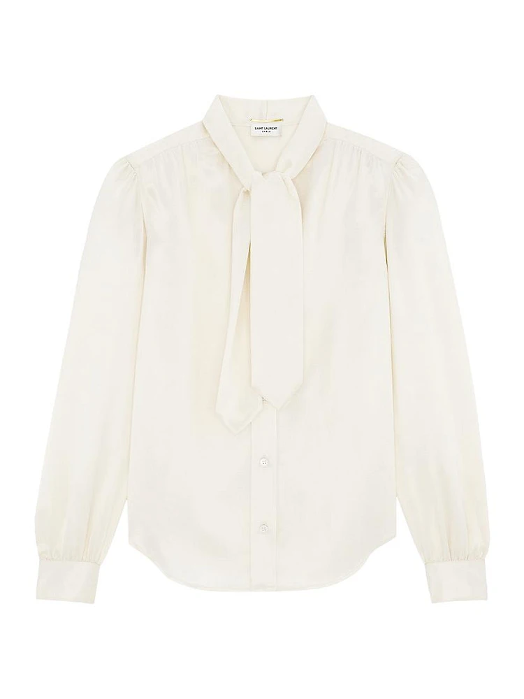 Lavallière-neck Blouse Silk Satin