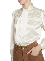 Lavallière-neck Blouse Silk Satin