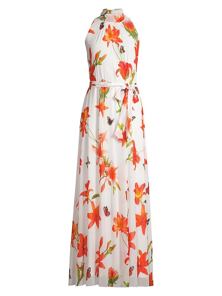 Mesh Floral Sleeveless Maxi Dress