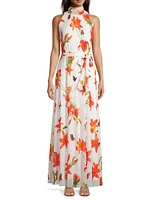 Mesh Floral Sleeveless Maxi Dress