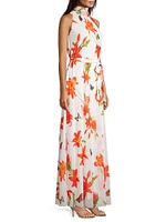 Mesh Floral Sleeveless Maxi Dress