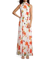 Mesh Floral Sleeveless Maxi Dress