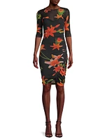 Shadow Mesh Floral Knee-Length Dress