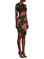 Shadow Mesh Floral Knee-Length Dress