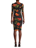 Shadow Mesh Floral Knee-Length Dress