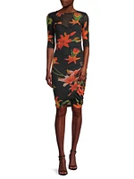 Shadow Mesh Floral Knee-Length Dress