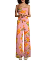 Mesh Floral Strapless Ruched Jumpsuit