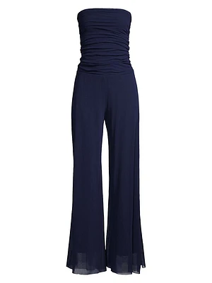 Mesh Strapless Ruched Jumpsuit