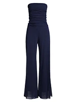 Mesh Strapless Ruched Jumpsuit