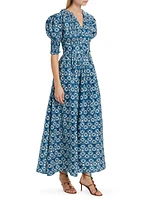 Itunnu Geometric Puff-Sleeve Maxi Dress