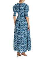 Itunnu Geometric Puff-Sleeve Maxi Dress