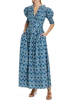 Itunnu Geometric Puff-Sleeve Maxi Dress