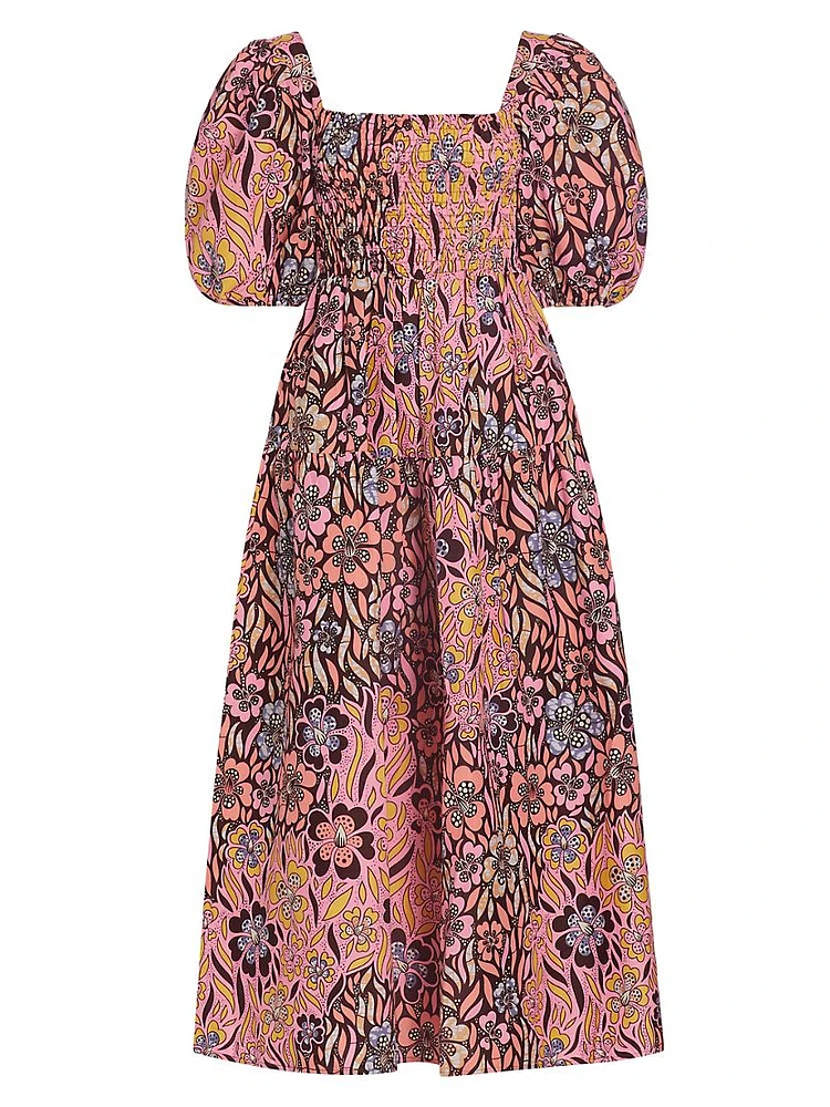 Lola Floral Puff-Sleeve Maxi Dress