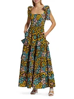 Idera Cotton Floral Ruffled Maxi Dress