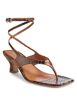 55MM Python-Effect Leather Ankle-Wrap Sandals