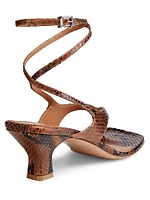 55MM Python-Effect Leather Ankle-Wrap Sandals