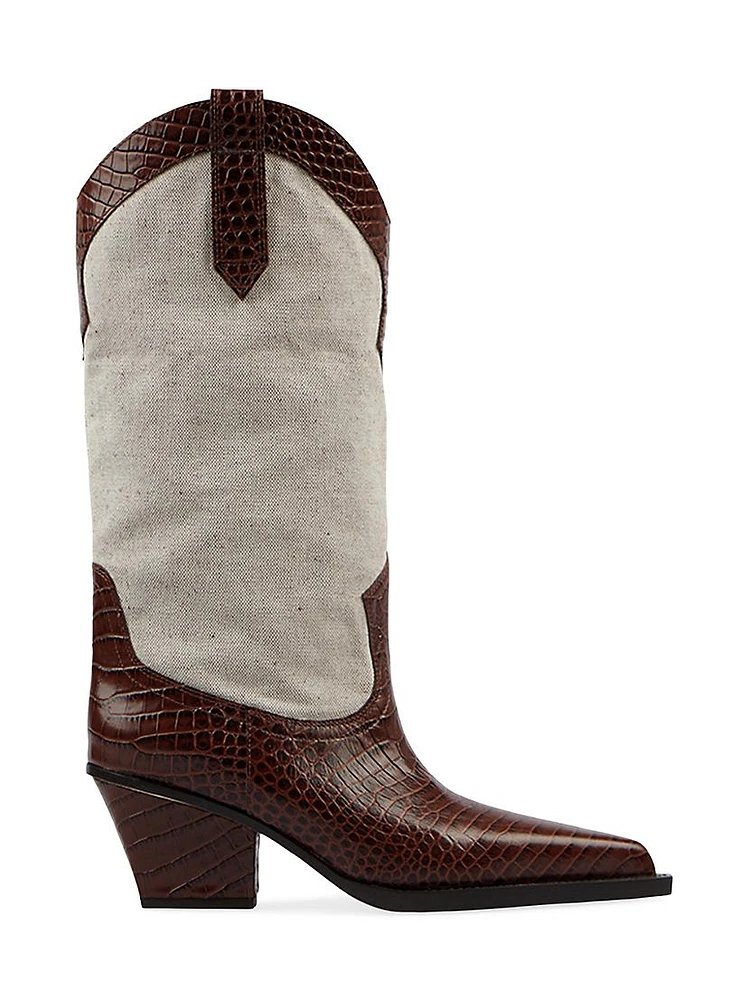 Rosario 60MM Canvas & Crocodile-Embossed Leather Boots