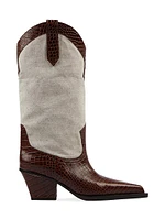 Rosario 60MM Canvas & Crocodile-Embossed Leather Boots