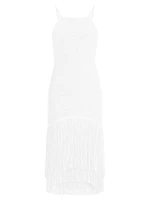 Textured Sleeveless Fringe Midi-Dress