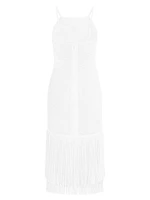 Textured Sleeveless Fringe Midi-Dress