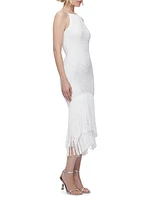 Textured Sleeveless Fringe Midi-Dress