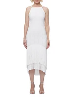 Textured Sleeveless Fringe Midi-Dress