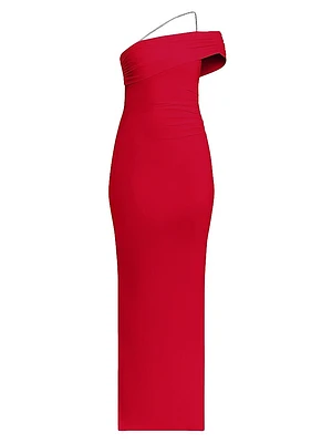 One-Shoulder Crystal-Trim Gown