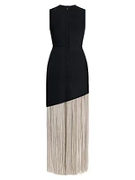 Two-Tone Asymmetric Hem Fringe Gown