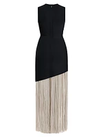 Two-Tone Asymmetric Hem Fringe Gown